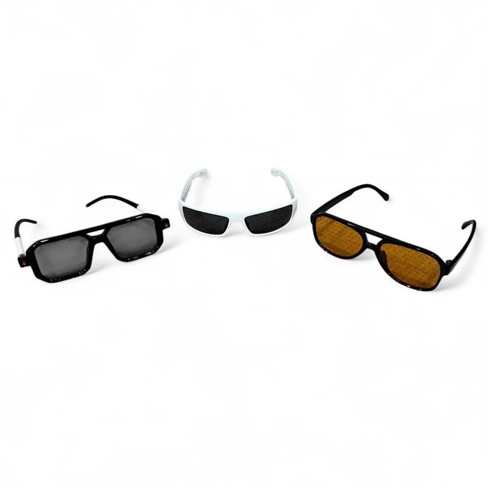 Three-Pair Sunglasses Bundle – Black, White, and Amber Lens